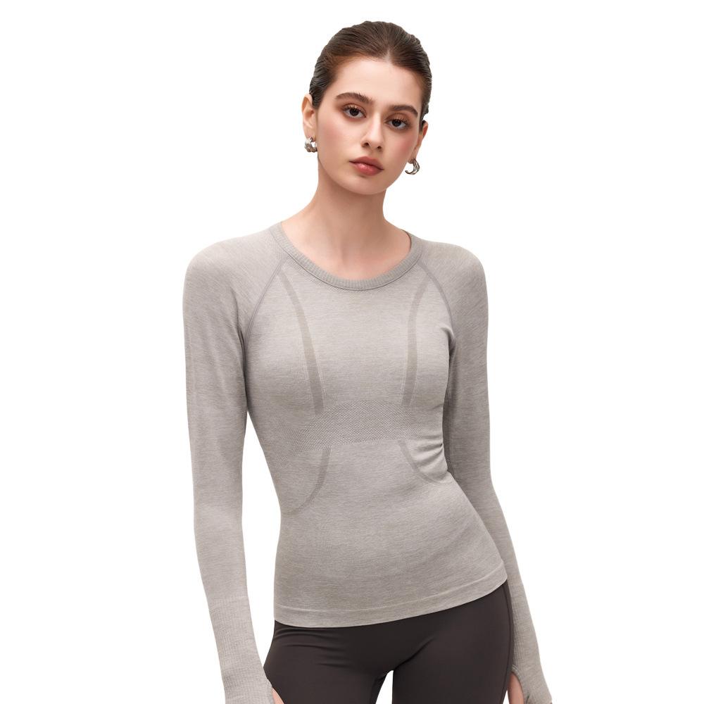 Seamless nude slim yoga top women's thin running sports fitness long-sleeved T-shirt waist tight yoga clothes