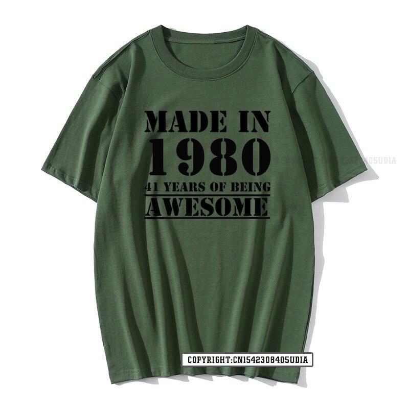 Funny Made In 1980 41 Years Of Being Awesome Birthday Print TShirt Cotton T Shirts Men Slim Fit Fashionable Tops Shirt
