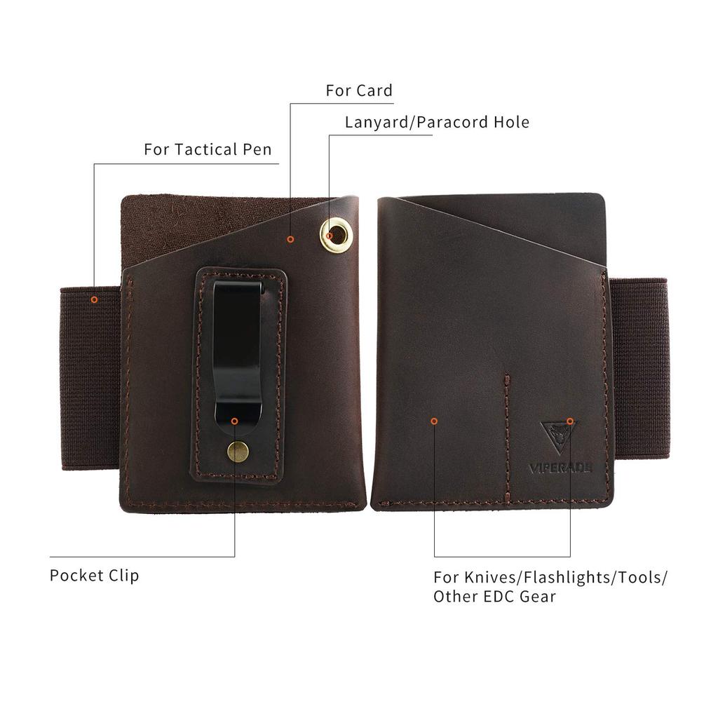 VIPERADE PJ12 Маленький кожаный карманный органайзер для EDC мини-кармана, двойной карманный кожаный органайзер для ножей, кожаная кобура для фонарика с
