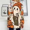 Women Plus Size Round Neck Long Sleeve Loose Longline T Shirt With Pockets Halloween Moon Pumpkin Print