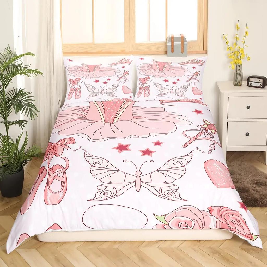 Ballet Girl Duvet Cover Set King Size Pink Lovely Little Ballerinas Bedding Set Kids Girls Princess Soft Polyester Quilt Cover