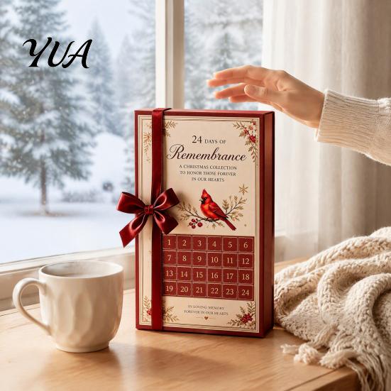 24 Day Countdown Gift Box Red Bird Christmas 24-Day Calendar, 2D Acrylic Ornaments Holiday Tree Decorations Advent Decoration, for Lovers Hanging