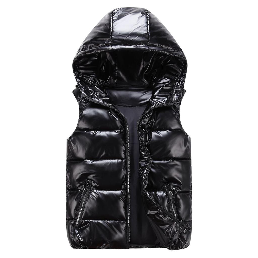 Women Winter Vest Solid Color Hooded Warm Elastic Hem Pockets Bright Color Quilted Vest Waistcoat