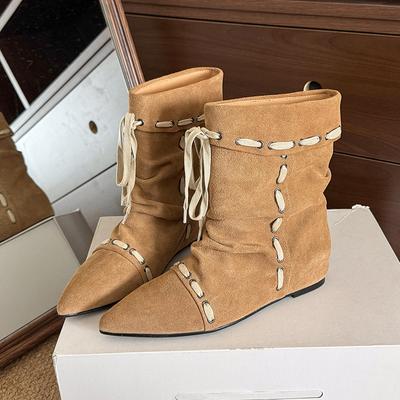 Модные Ретро 2025 Новые Ботильоны с Острым Носком Замшевые Премиум Вестерн Ботинки