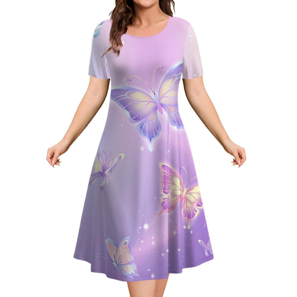Summer Butterfly Print Women's Dresses Female Plus Size Long Dresses Elegant Dresses For Women's Clothing