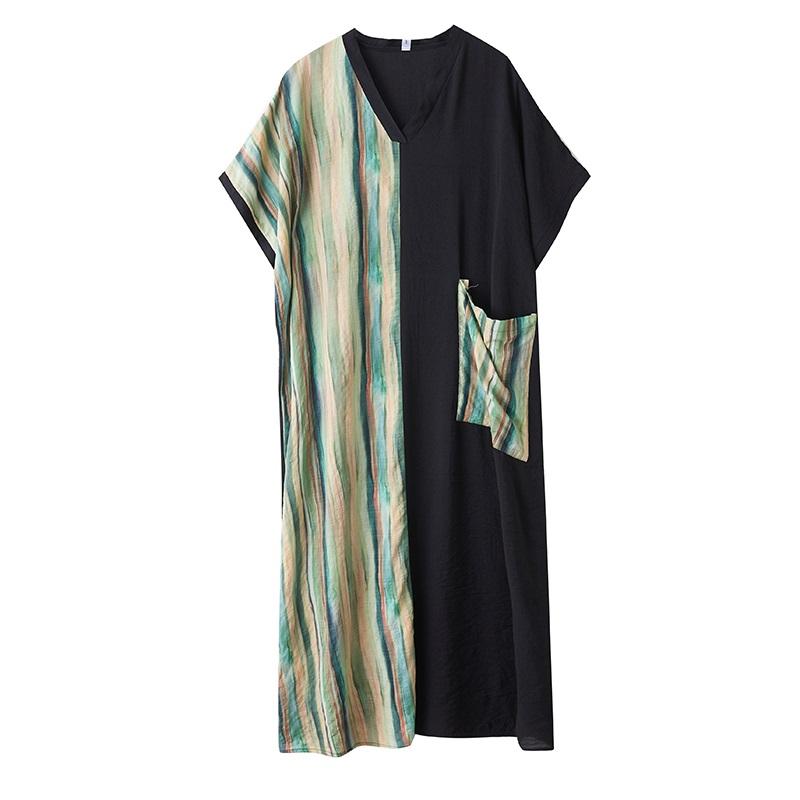 Короткий рукав Плюс размер Хлопок винтажный пэчворк новые платья для женщин повседневное свободное макси длинное летнее платье