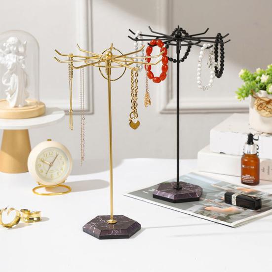 360-Degree Rotating Necklace Holder Organizer with Hooks Stable Base Tangle-Free Multipurpose Necklace