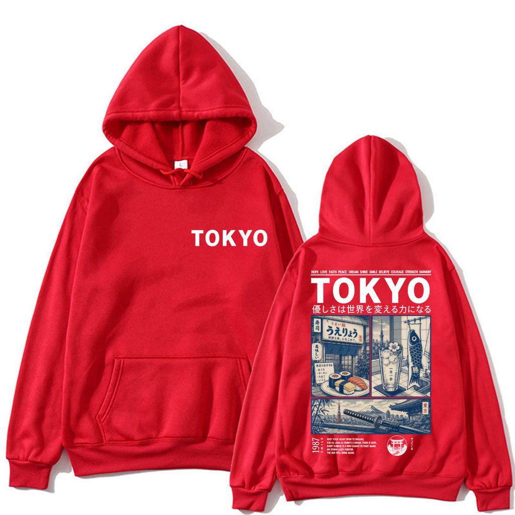 Japanese Style Tokyo Graphic Hoodie Men Women 90s Vintage Fashion Harajuku Sweatshirt Oversized