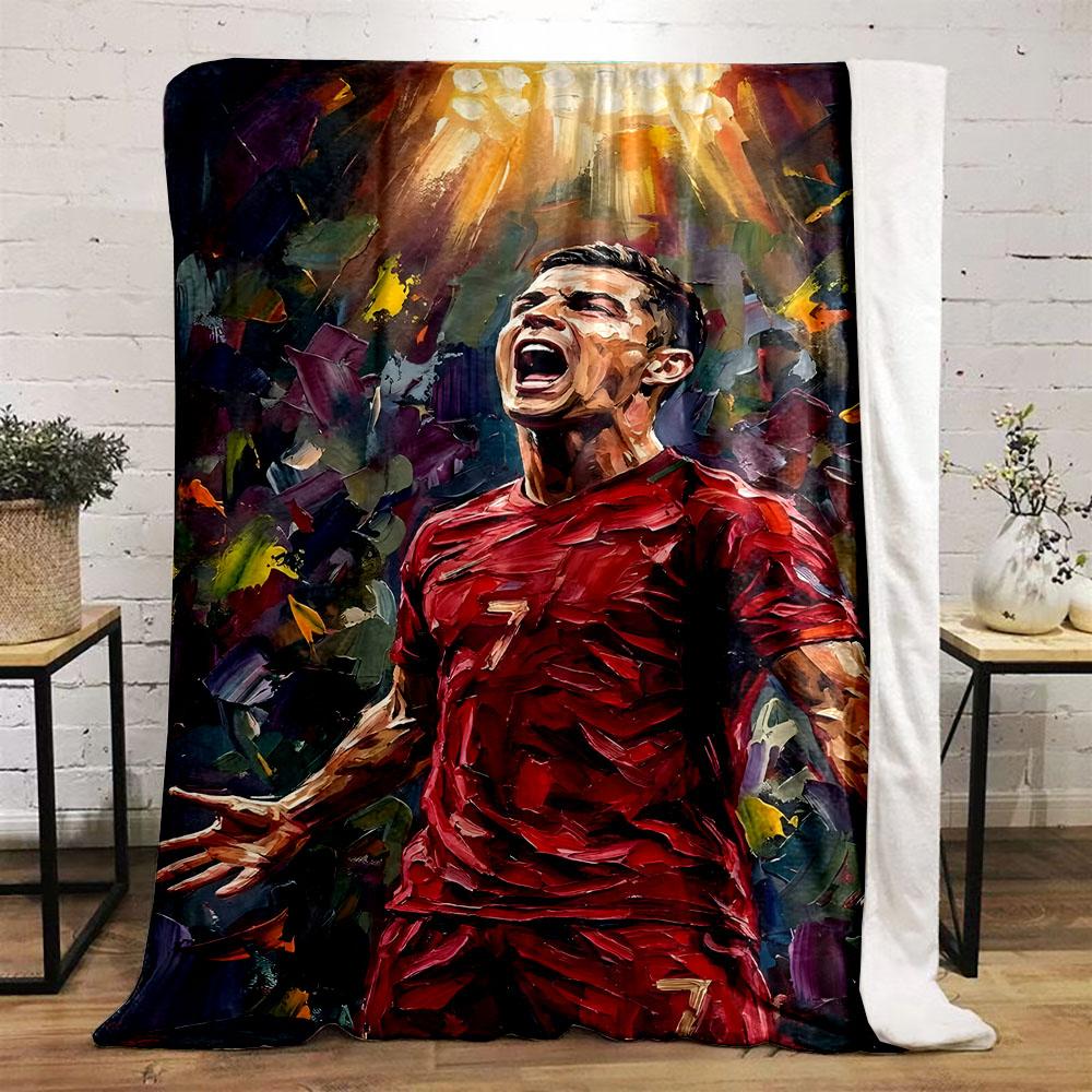"Dynamic Soccer Player in Red Jersey" Patterned flannel blanket perfect for the bedroom living room, sofa, or a little nap