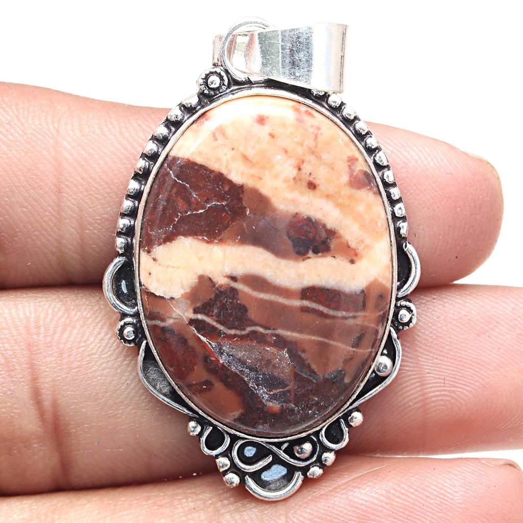 Подвеска дизайнерская яшма драгоценный камень День святого Валентина этническое серебряное украшение 2.5"