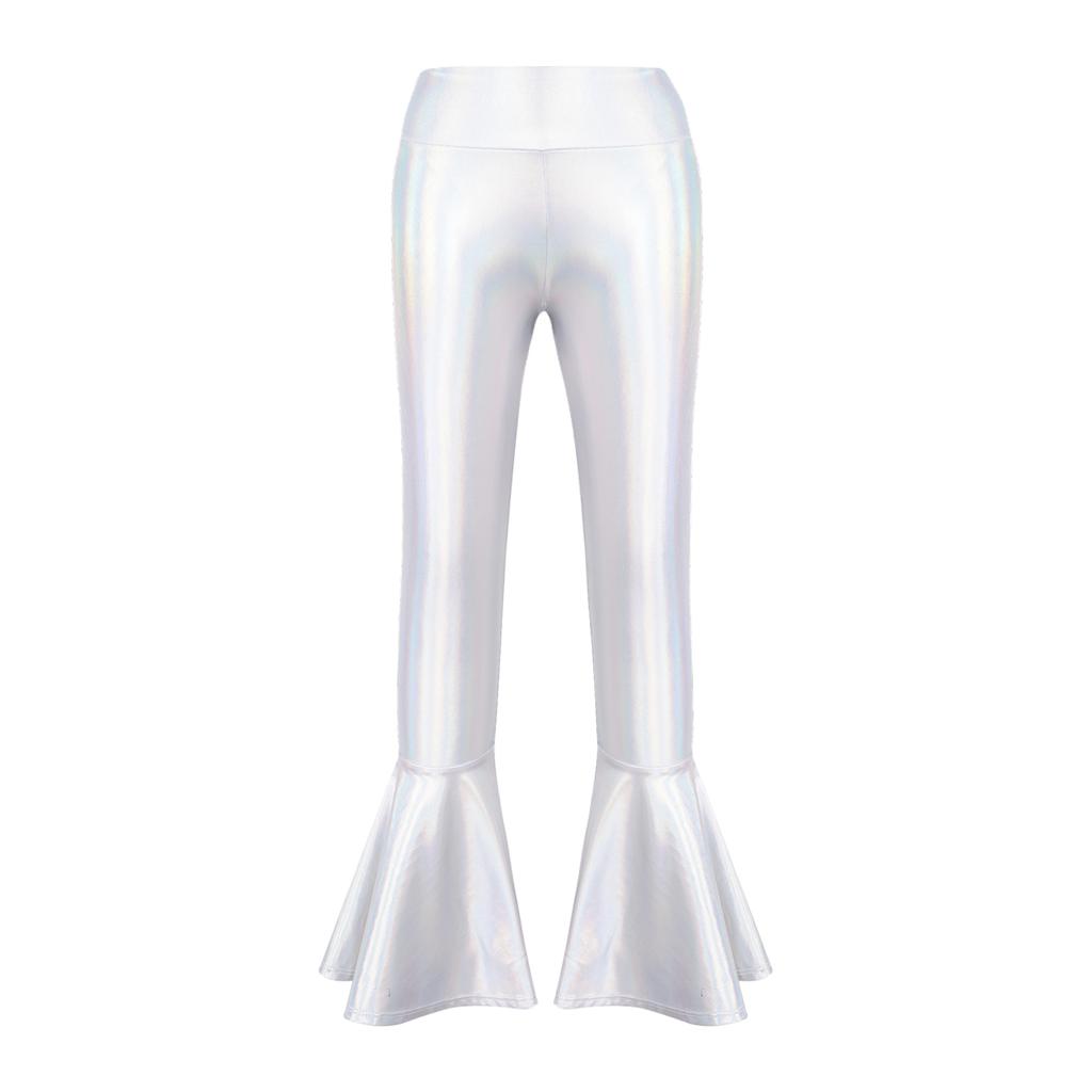 Бронзовые тканевые расклешенные брюки с высокой талией, детская одежда для танцев для девочек, сценический костюм, длинные брюки-клеш с рюшами на подол