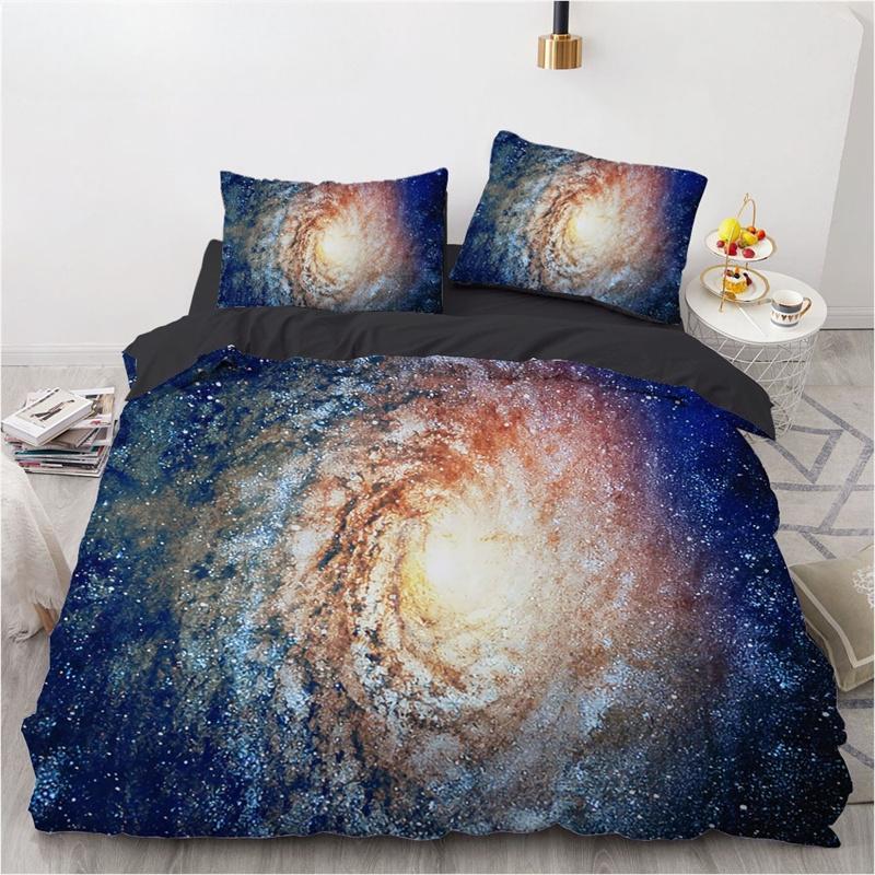 3D Galaxy King Queen Duvet Cover Starry Sky Bedding Set Soft Universe Quilt Cover Outer Space Dark Blue 2 3pcs