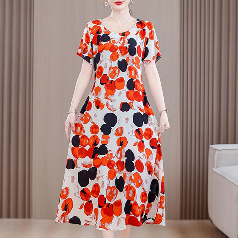 Летнее винтажное платье для женщин, повседневные платья больших размеров с короткими рукавами и поясом, элегантная женская одежда среднего возраста