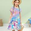 Girls 3D Magical Mermaid Print Dresses Kids Girl Party Short Sleeved Princess Dress 3D Print Dress