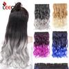 54Cm Stynthetic Long Wavy Clip In Hair Extensions 5 Clip In Hair Ombre Brown Grey Burgundy Fake Hair For Women Girls