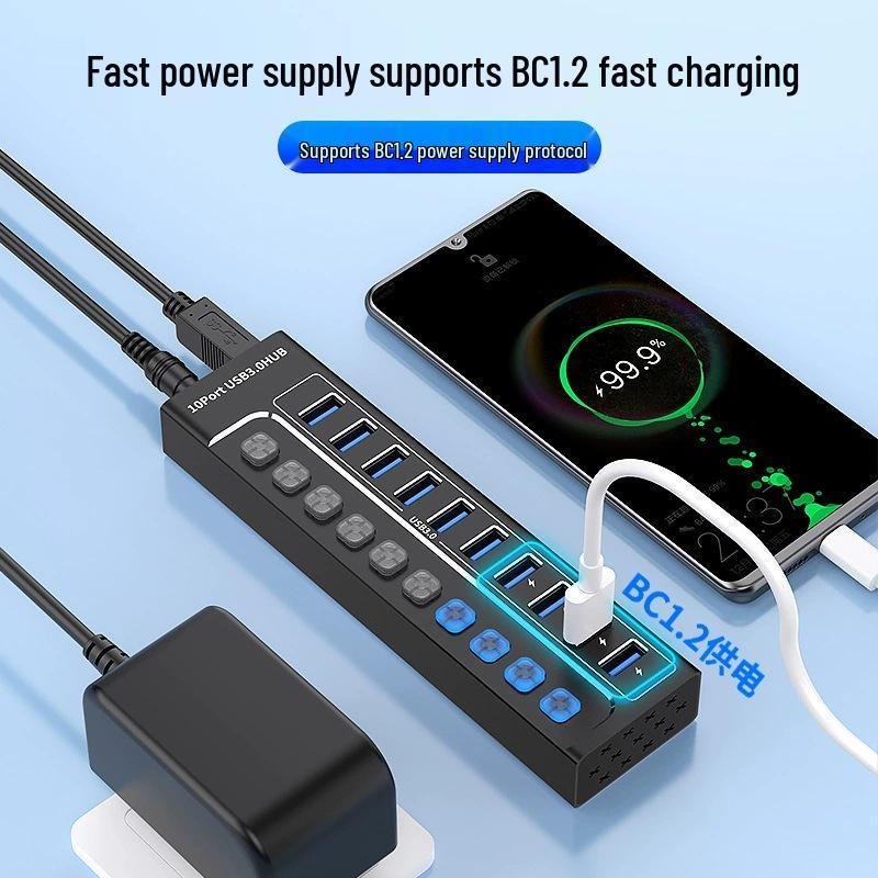 10-портовый USB 3.0 концентратор-расширитель для ноутбуков, телефонов и настольных компьютеров