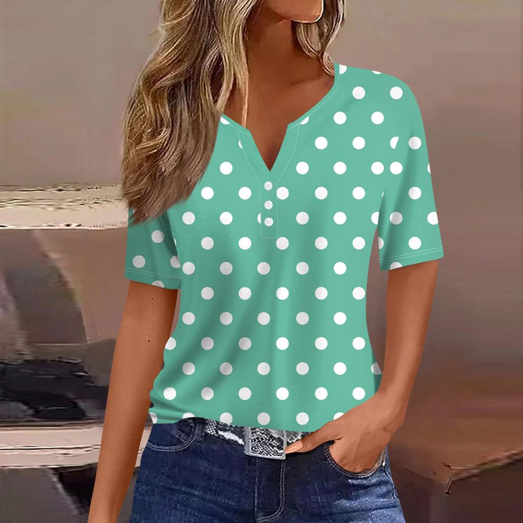 Women's T Shirt Tee Print Button Short Sleeve Daily Weekend Fashion Basic V- Neck Regular Top