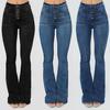 Women Flare Jeans Mid Waist Bell Jeans Stretch Slim Pants Length Jeans