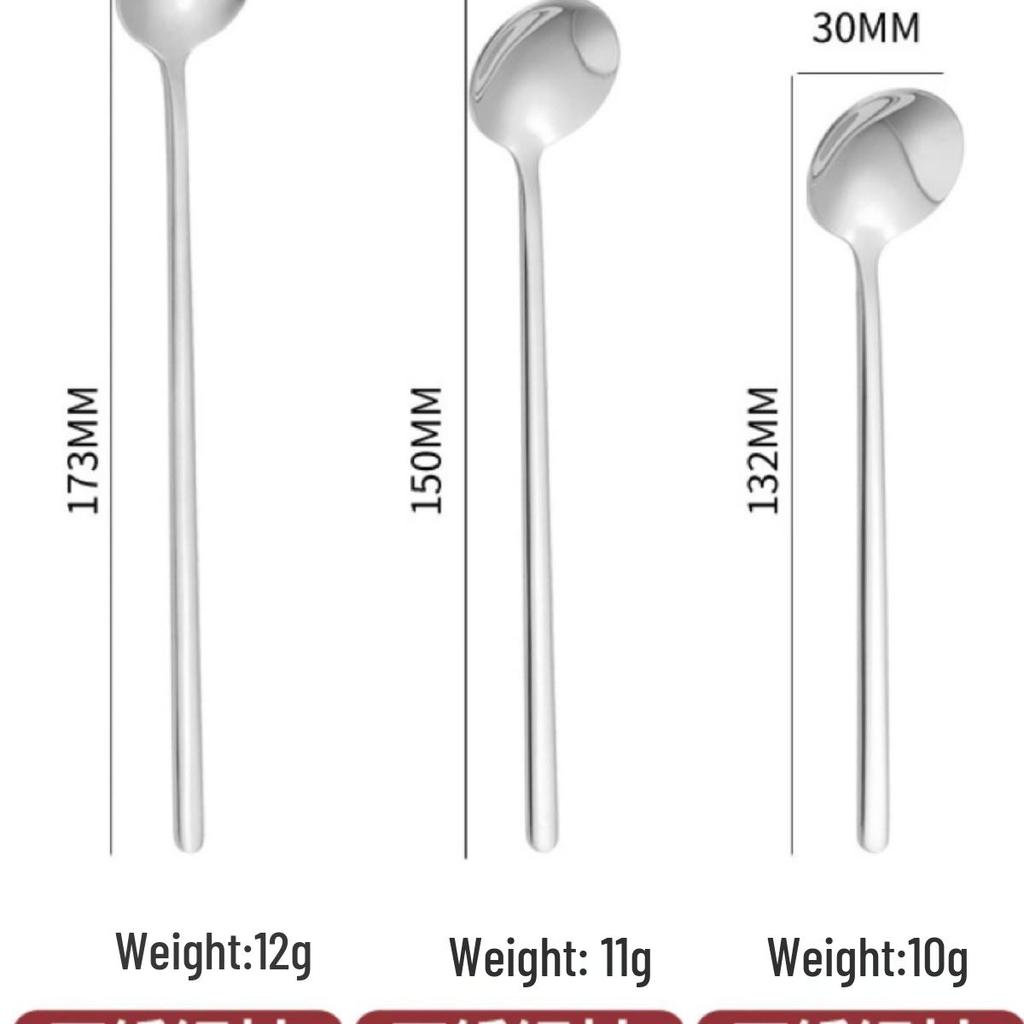 Long Handle Gold Stainless Steel Dessert & Coffee Spoon - 410 Stainless Steel, Small Round Design