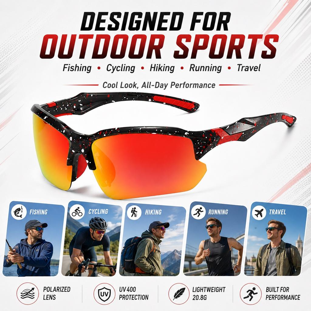 2Pcs/Set UV400 Polarized Sunglasses New Fashion Sports Eyewear Outdoor Men Women Cycling Fishing Hiking Running Glasses 88272
