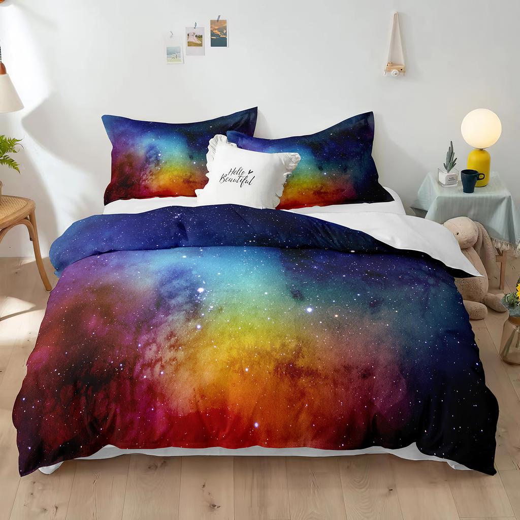 Комплект пододеяльников из полиэстера со звездным небом King Size, белая звезда, красочная галактика, звездное пространство, туманность, абстрактный космос для мальчиков и девочек