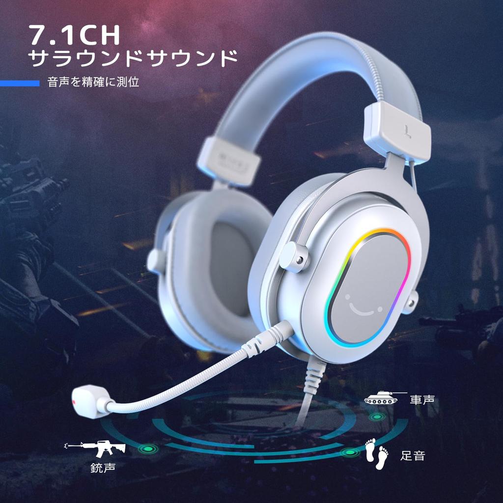 FIFINE AmpliGame H6W Gaming Surround Sound Gaming Headphones with RGB Audio Compatible with Three EQ Settings Music Detachable and Adjustable Volume