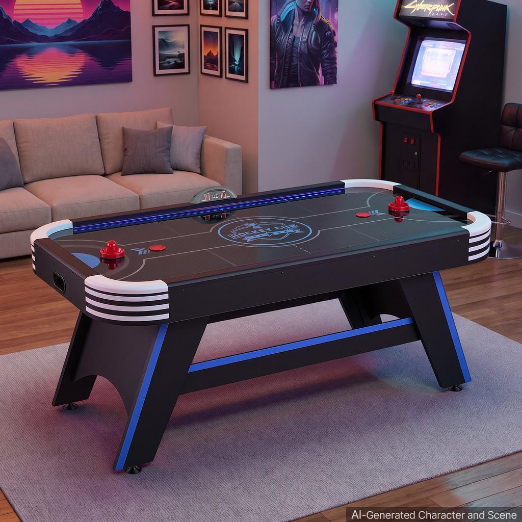VEVOR 1.8m Air Hockey Table with LED Lights & Electronic Scorer, for Family Game Room, Basements and Home
