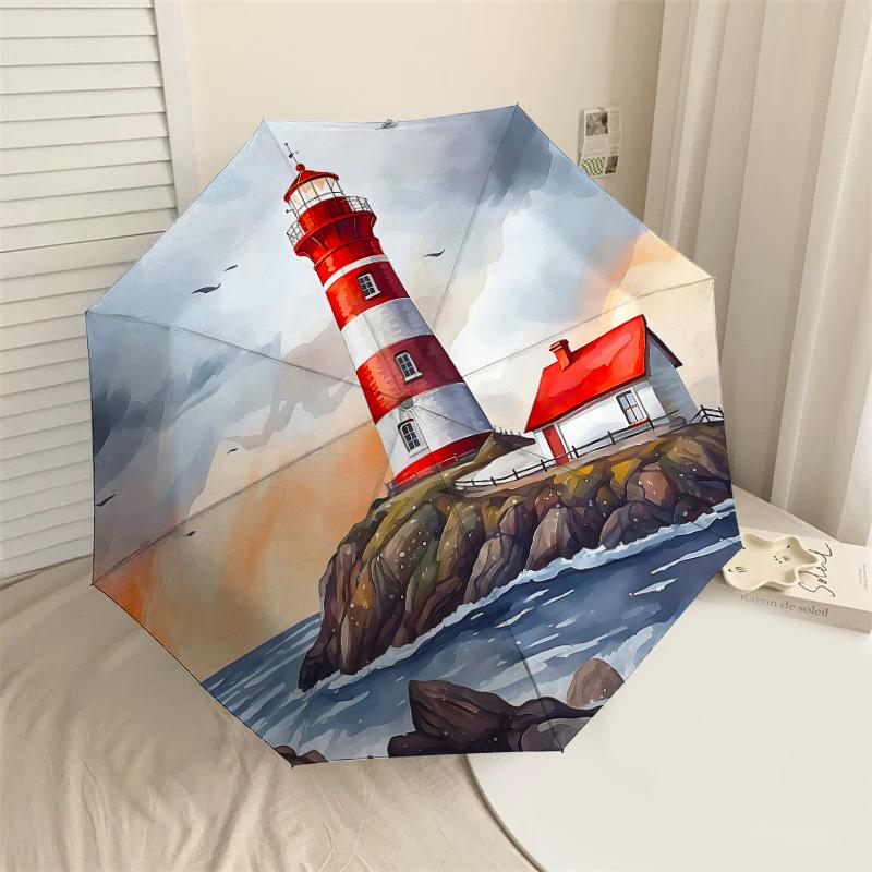 1PC Lighthouse Sea Umbrella-8-Rib Reinforced, Automatic Open, Lightweight & Durable, Cute Fashion Accessory for Outdoor-P60