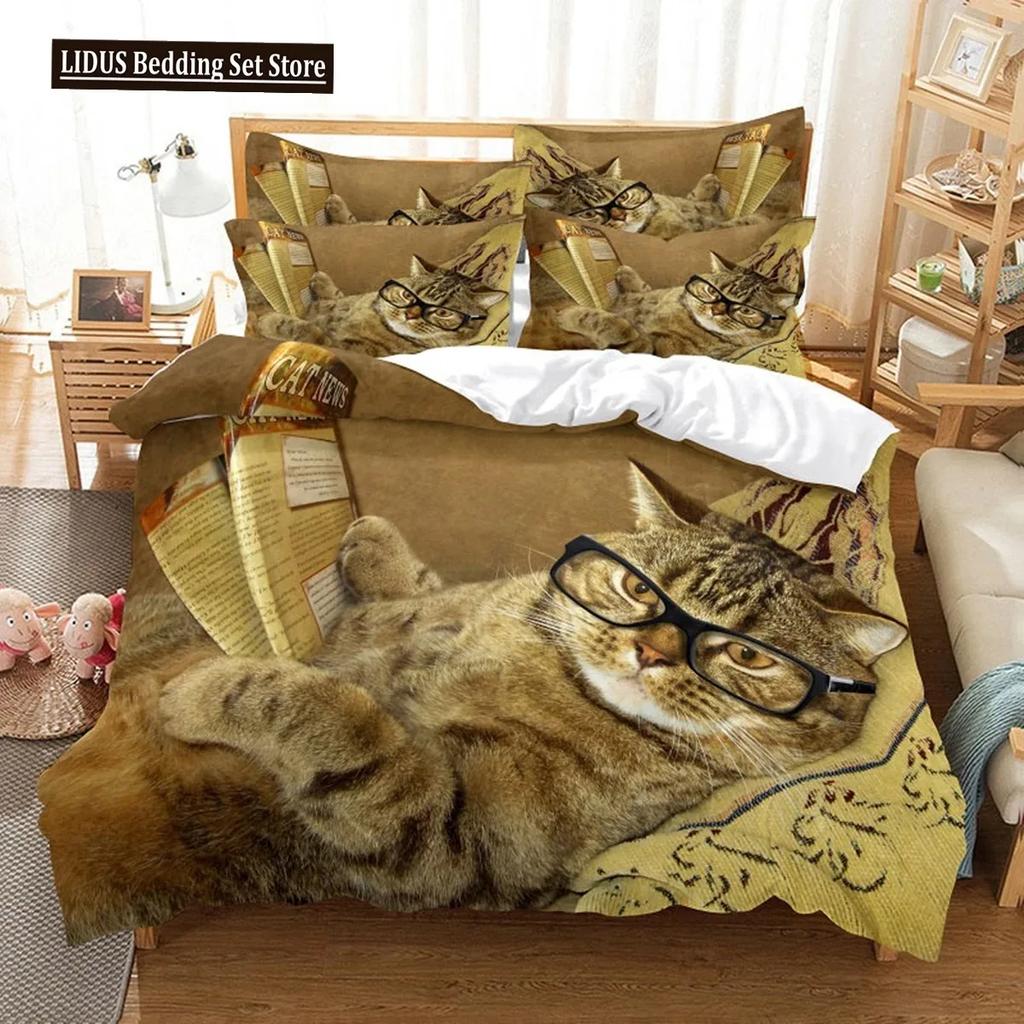 3D Кошка Милый котенок Узор Пододеяльник Кошка Детская Спальня Украшение Кошачий Комплект Постельного Белья Для Женщин Девочек Мальчиков Подарки На Молнии 3 шт