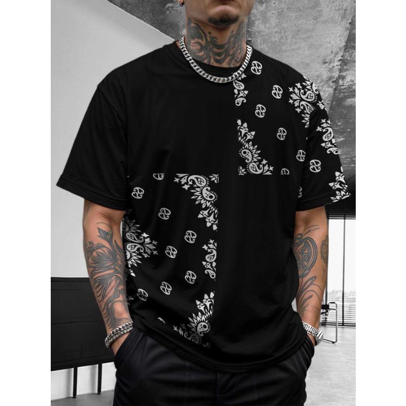 Bohemian Bandana Patterned Short - Sleeve Tops Summer Round Neck 3D Print Fashionable Casual Men's T-shirts