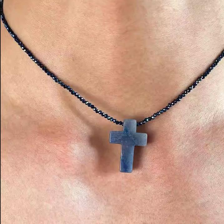 Ожерелье ручной работы из необработанных камней, ожерелье из натурального камня с крестом