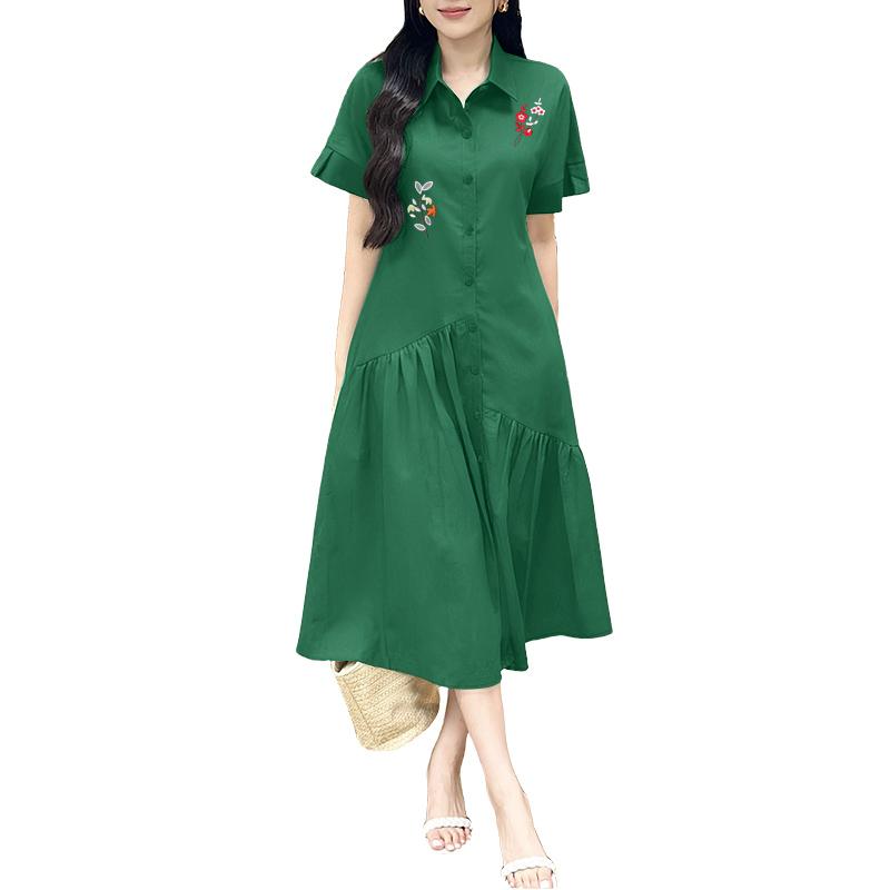 ZANZEA Женское повседневное платье с отложным воротником, цветочной вышивкой, летнее, с коротким рукавом