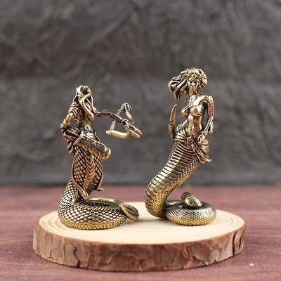 Латунная статуя Медузы Фигура древнегреческой мифологии Скульптура женщины-змеи Украшение Фигурка кобры Украшения для дома, офиса, рабочего стола