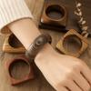 Geometric Wood Grain Bangle Round Burlywood Hand Ring Simple Wooden Bracelet Unisex