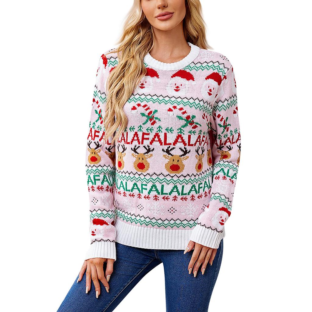 Women's Fashion Sweet Knitted Sweater Pullover Long Sleeve Christmas Sweater