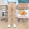 Мальчиковые брюки цвета хаки для школьной формы, флисовые брюки с эластичной талией для весны и осени