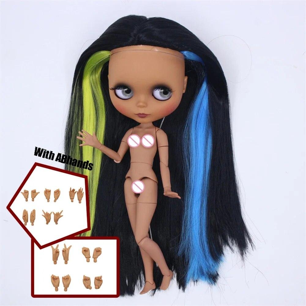 ICY DBS Blyth Doll Ball Joint Body Colorful Hair Black Skin Matte Face Nude Doll and Set Doll Dress Up Game Gift Fot Girl
