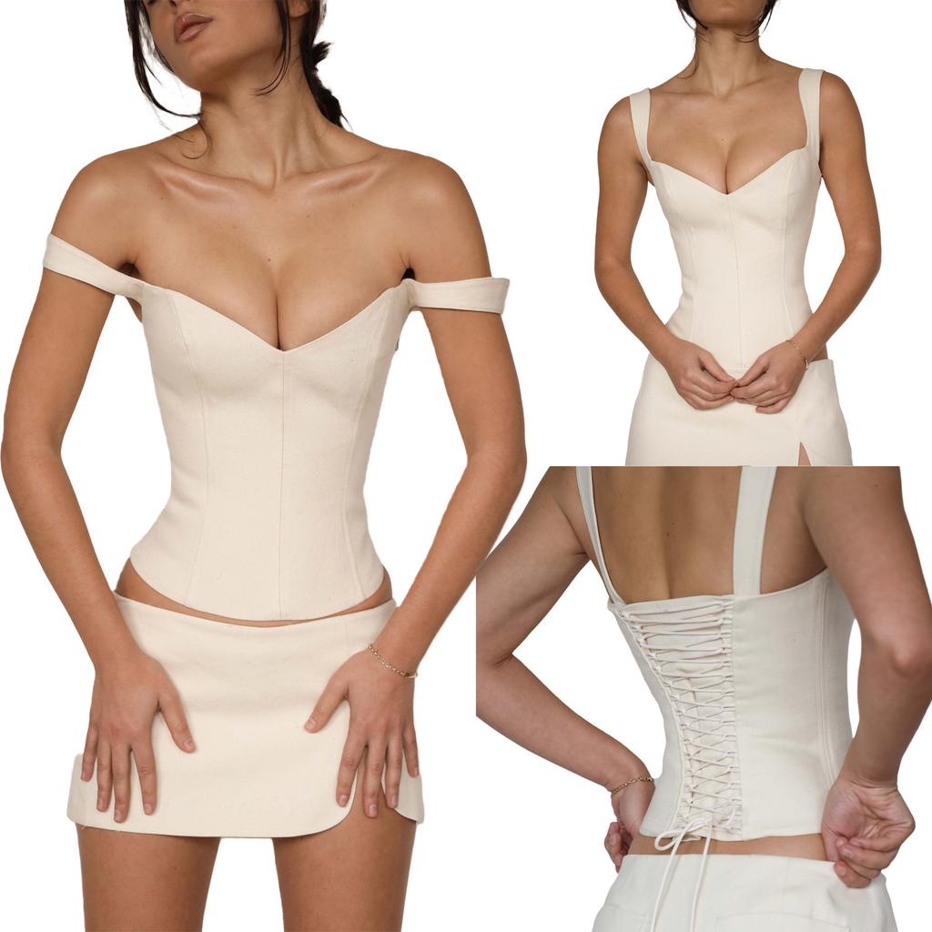 Укороченный жилет без рукавов с открытыми плечами, V-образным вырезом, на бретелях