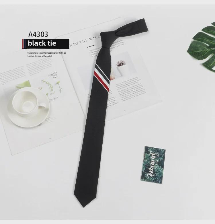 Корейский галстук из серой шерсти в трехцветную полоску шириной 5 см - мужской, деловой, черный, узкий