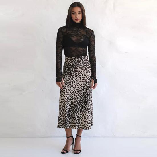 Юбка макси с леопардовым принтом, эластичная атласная длинная юбка с высокой талией, юбка-трапеция в деловом стиле, весна-осень, женская сексуальная юбка