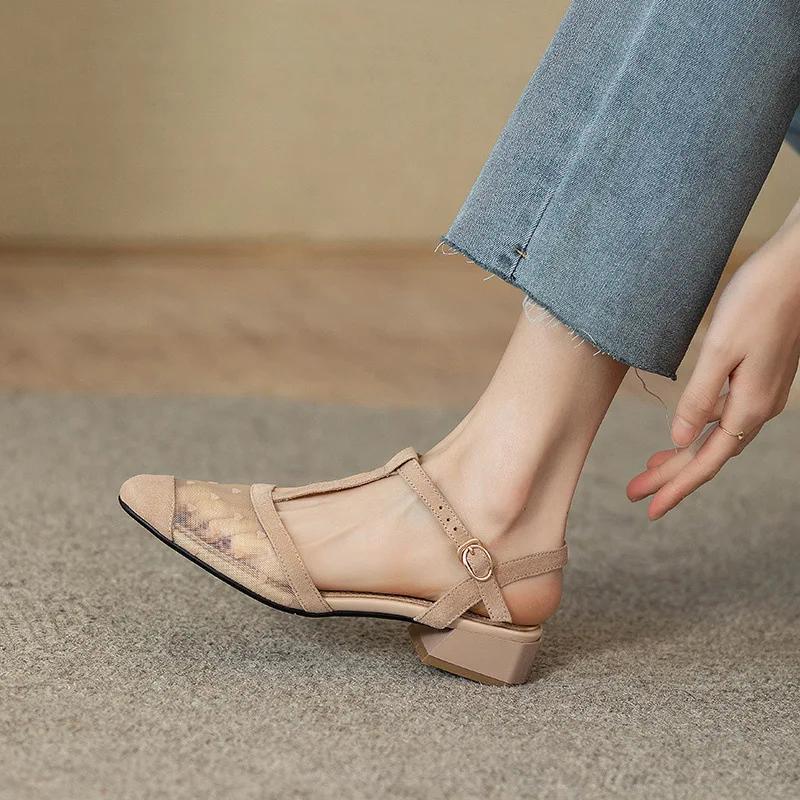 Женские летние сандалии Роскошные элегантные босоножки для женщин Тенденции 2024 года Удобные сетчатые босоножки на низком каблуке для активного отдыха