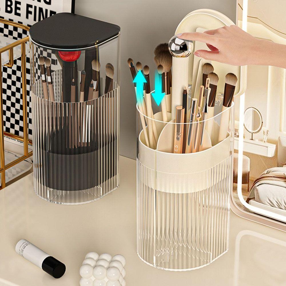 Transparent Automatic Lifting Makeup Brush Holder with Lid Makeup Brush Storage Tube for Brush
