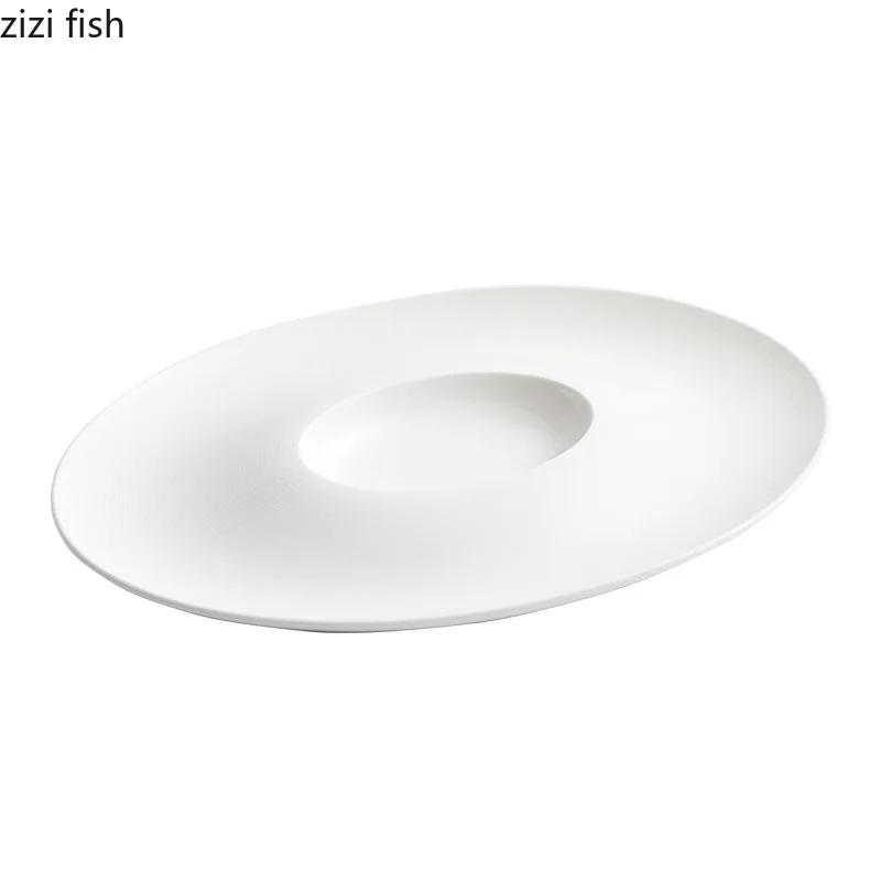 Dumpling Plate with Vinegar Dish Oval Ceramic Dinner Plate Soup Plates Dessert Bowl Sashimi Plates Fruit Dish Dim Sum Dish Tray