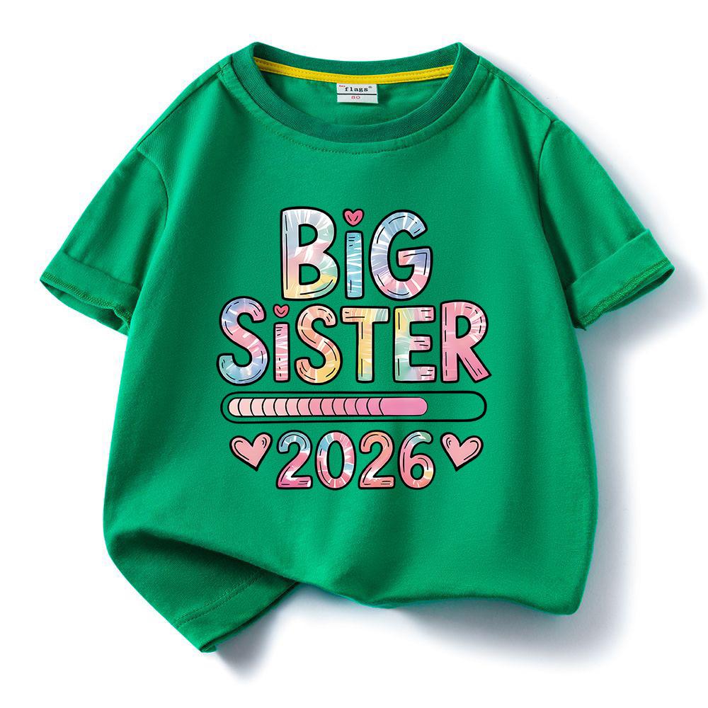 2026 new model Kids Cotton Short Sleeve Tee Tshirt Big Sister Pattern girls t shirts girls tops Short sleeve
