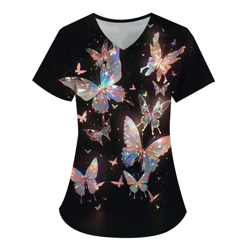 Хирургический костюм женский с принтом 3D-элементов бабочек, V-образным вырезом, карманами для медсестер, ветеринарная рабочая одежда, медицинская форма для женщин