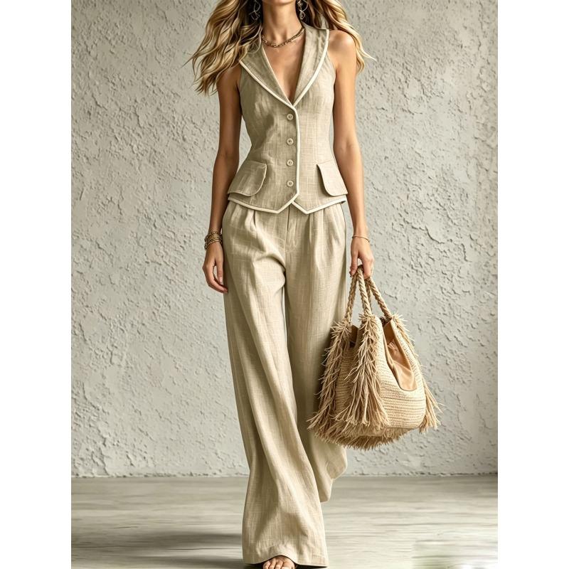 DICFY Women's Fashion Casual Sleeveless V Neck Pants Suits