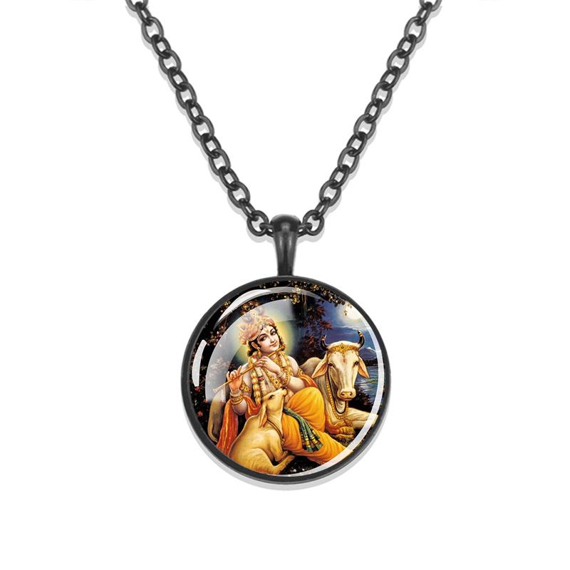 1 шт., черная цепочка в индуизме, ожерелье Вишну и Шива, стеклянный амулет с кабошоном, кулон, индийские украшения