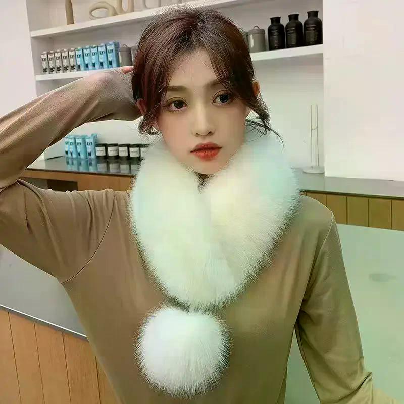 Luxury Velvet Texture Winter Outdoor Warm Scarf Solid Color Soft Faux Fur Collar Thickened Neck Scarf For Women