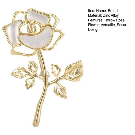 Women Brooch Hollow 3D Rose Flower Design Alloy Pin Suits Coats Sweaters Badge Commuting Dating