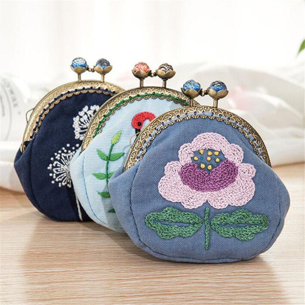 Handmade DIY Crafts Flower Patterns Cross Stitch Coin Purse Wallet Embroidery Starter Kit